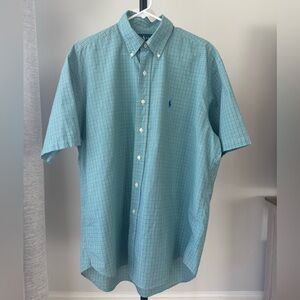 Ralph Lauren Blake Men’s Shirt Size L Green Blue Plaid Short Sleeve Button Down